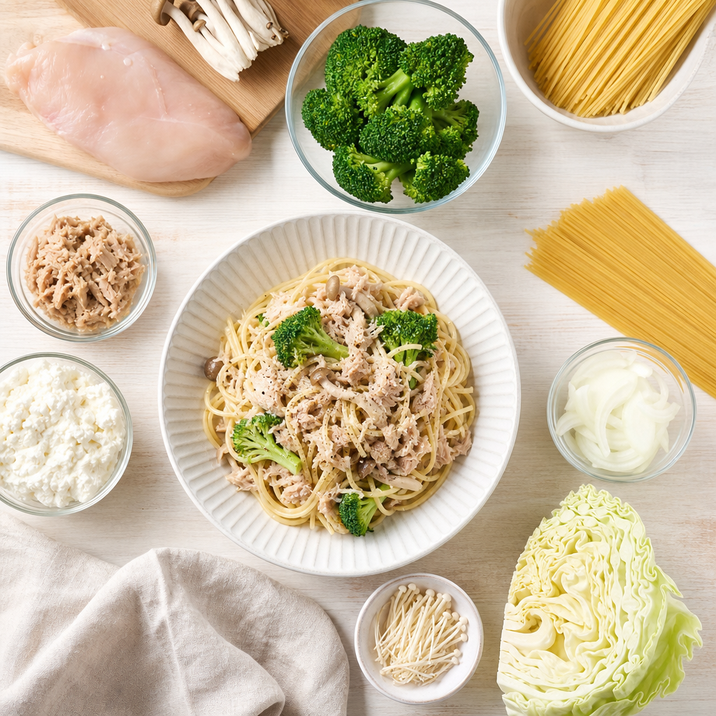 減量パスタの基本は「高たんぱく・低脂質・かさ増し」