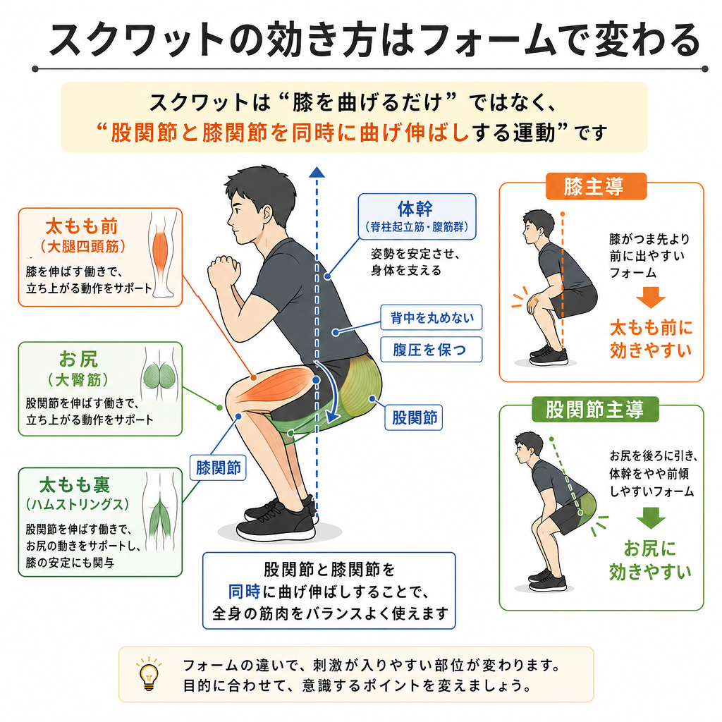 スクワットで鍛えられる筋肉と、フォームで効き方が変わる理由