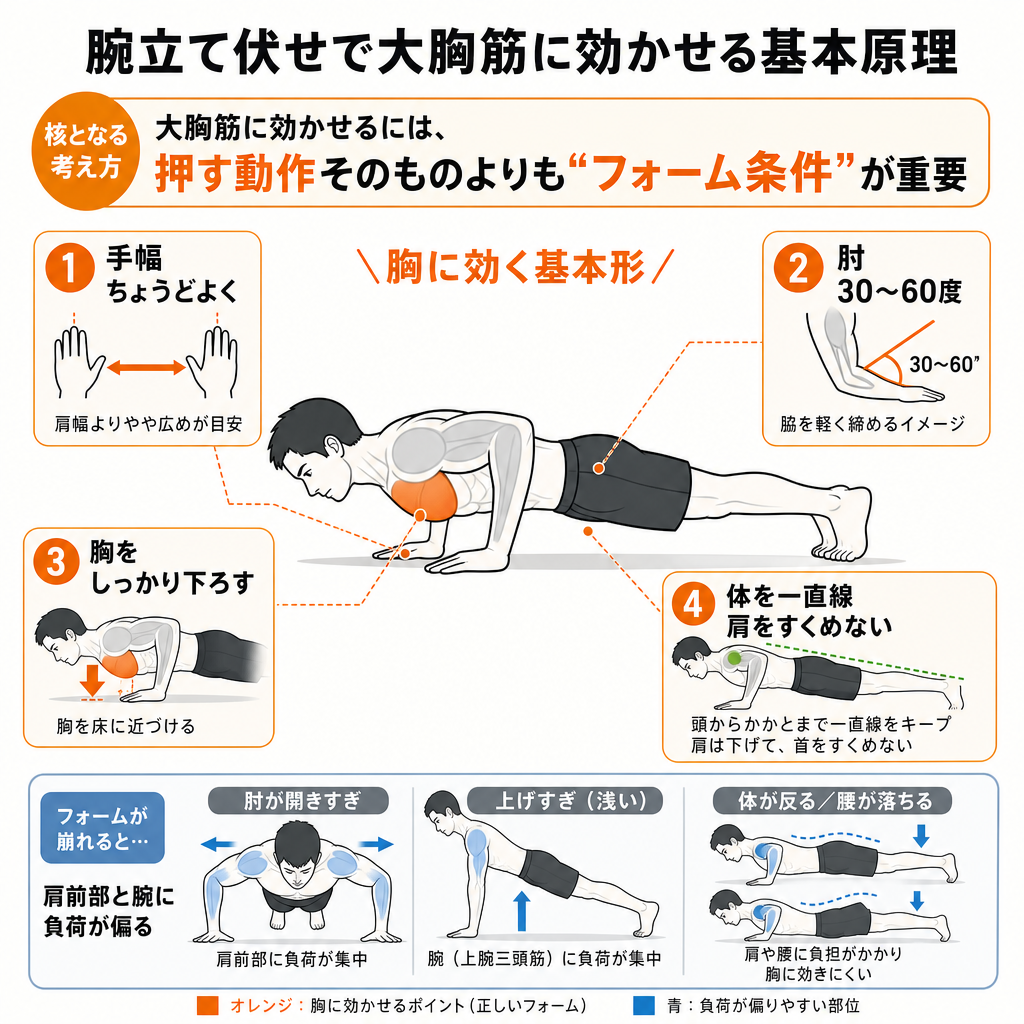 腕立て伏せで大胸筋に効かせる基本原理