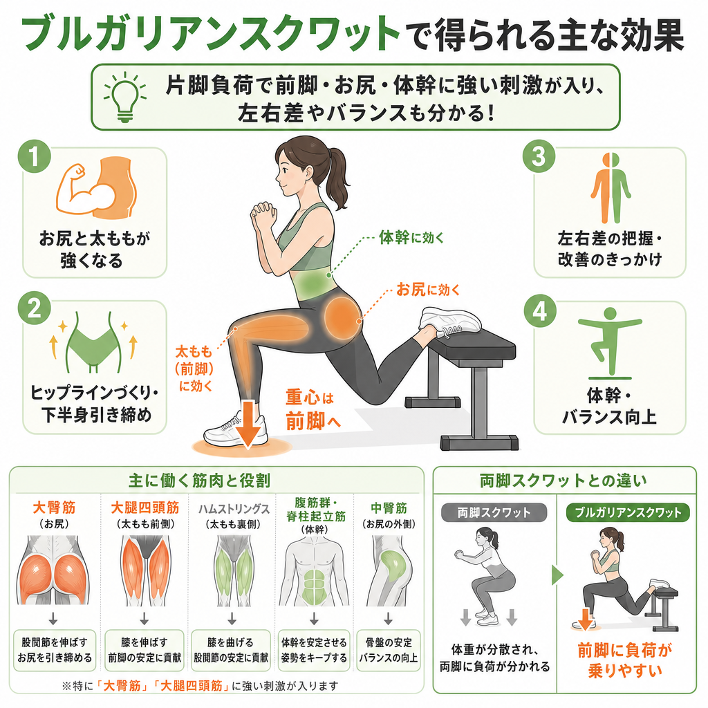 ブルガリアンスクワットで得られる主な効果