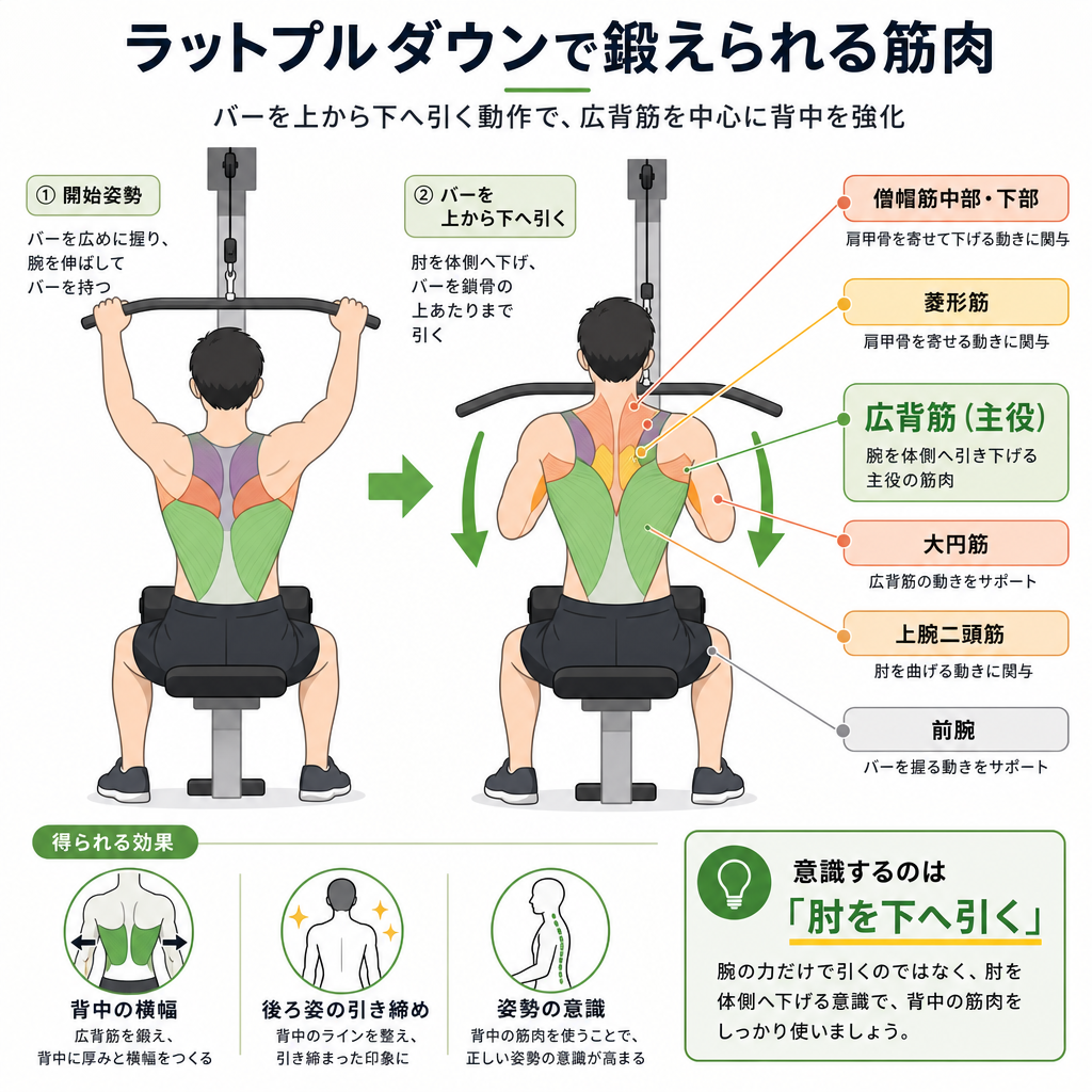 ラットプルダウンで鍛えられる筋肉
