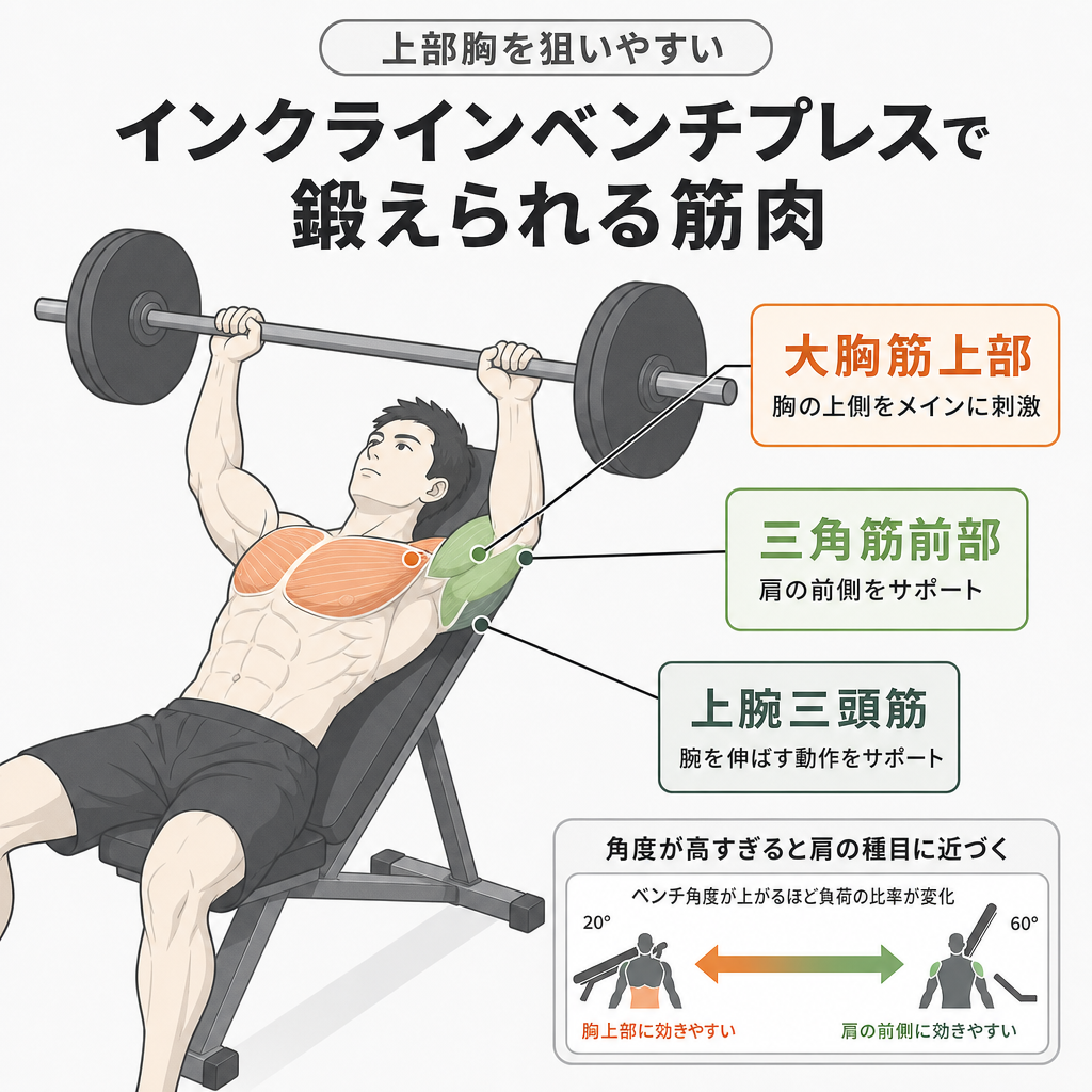インクラインベンチプレスで鍛えられる筋肉