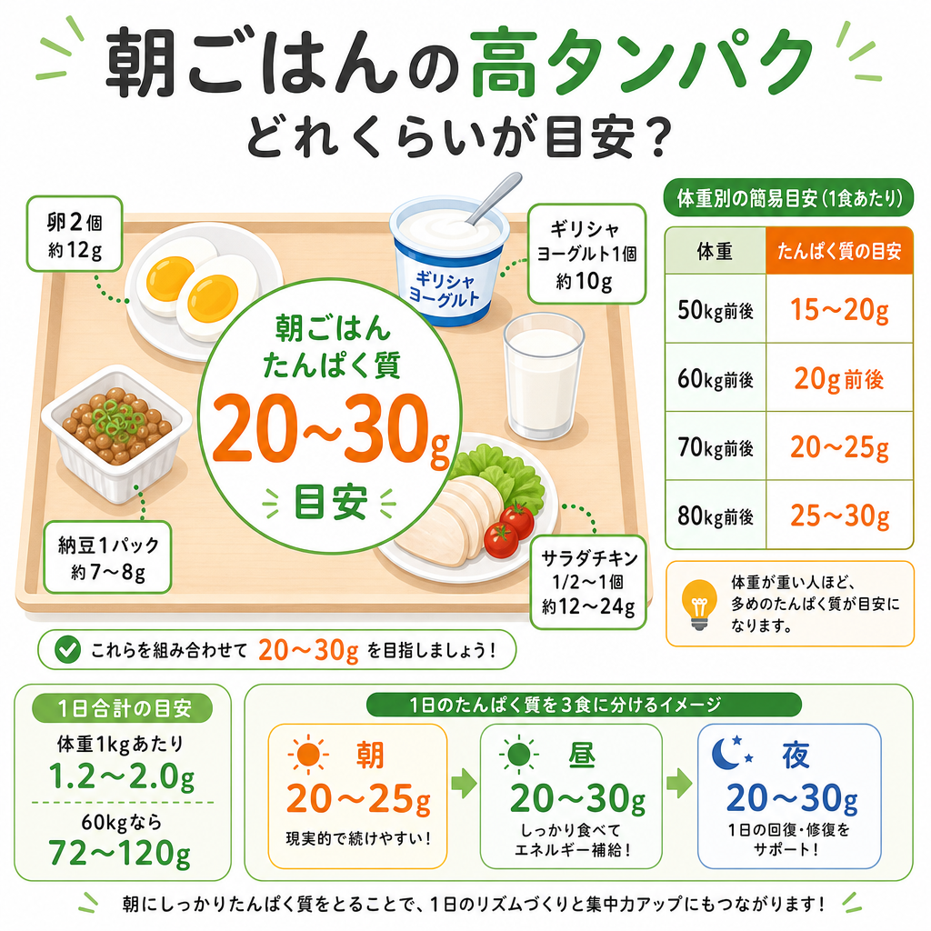 朝ごはんの高タンパク、どれくらいが目安?
