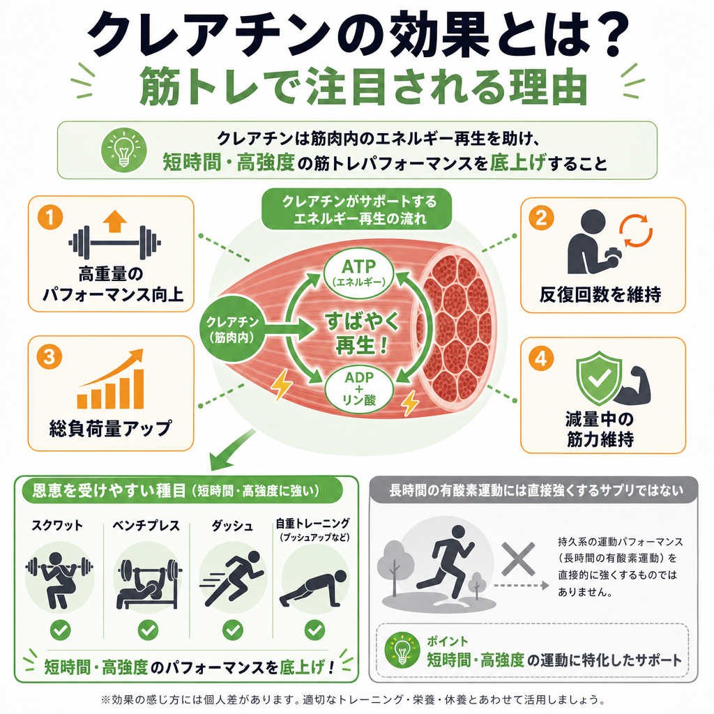 クレアチンの効果とは?筋トレで注目される理由