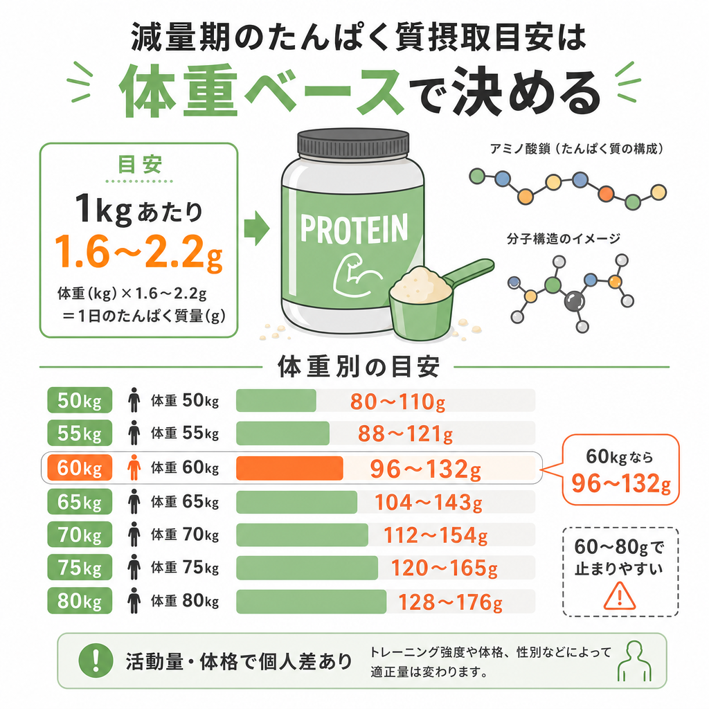 1日にどれくらい必要?減量期のたんぱく質目安