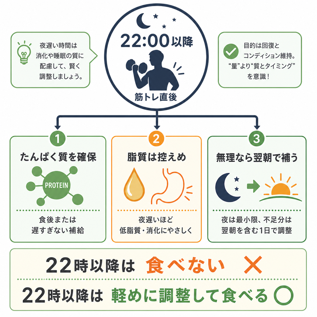 夜遅い筋トレ後の食事の結論