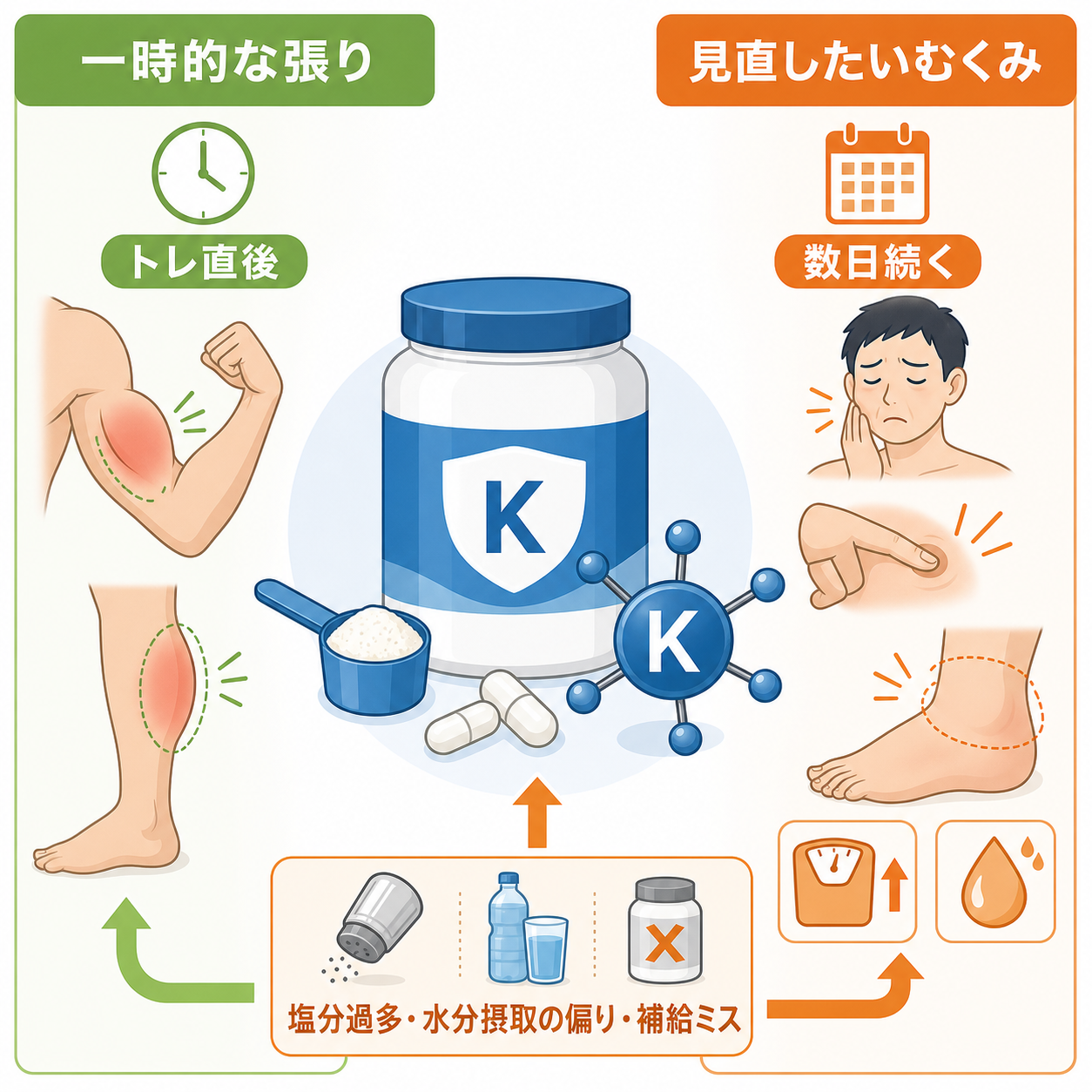 筋トレ後の張りと、改善したいむくみの違い