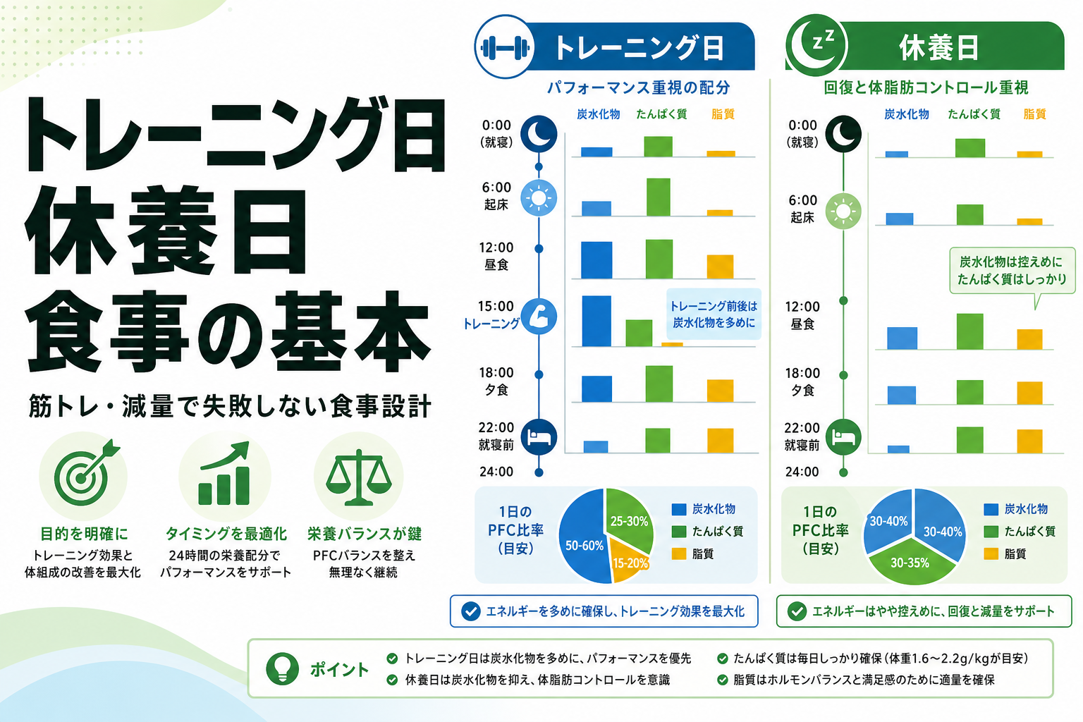 トレーニング日 休養日 食事の基本|筋トレ・減量で失敗しない食事設計
