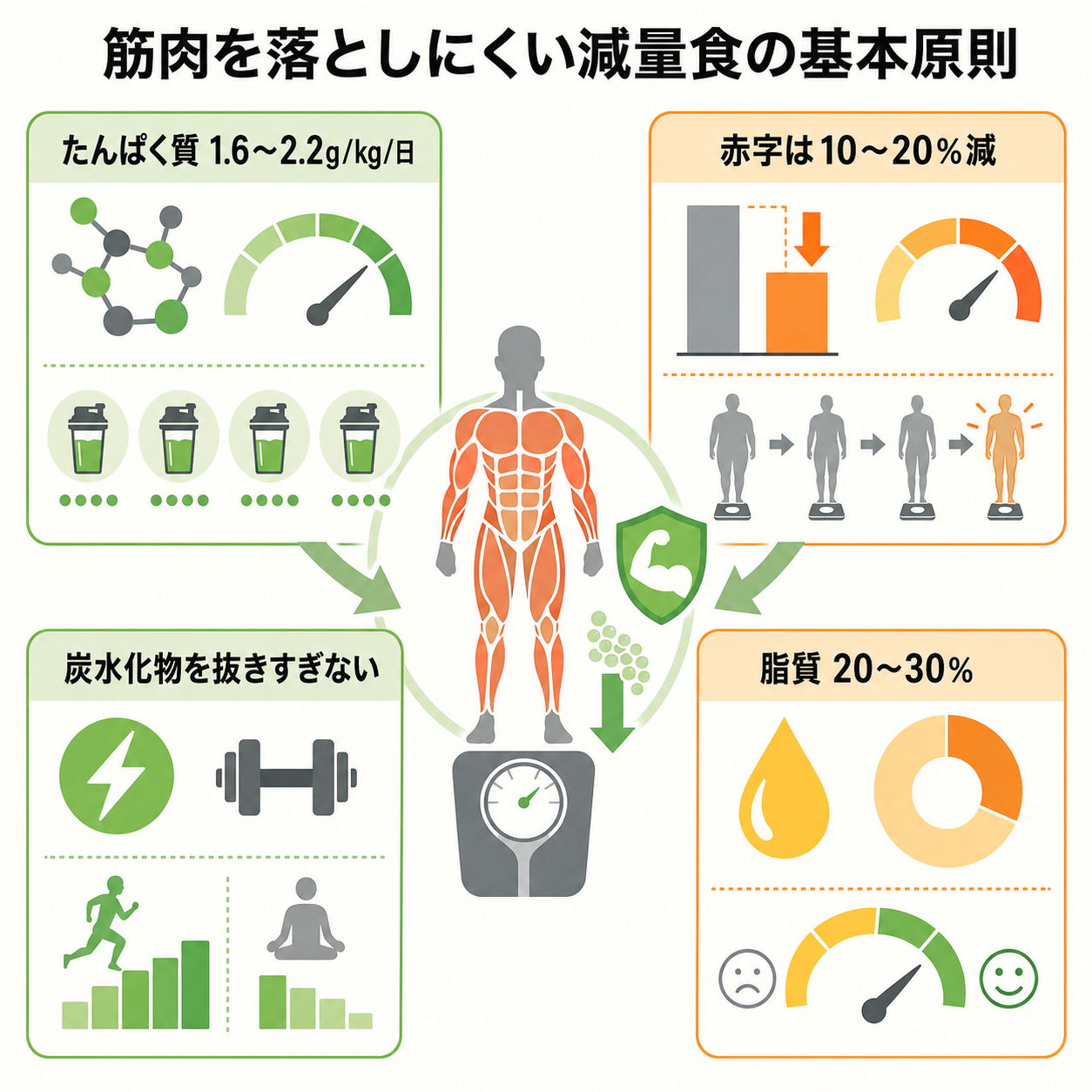 筋肉を落としにくい減量食の基本原則