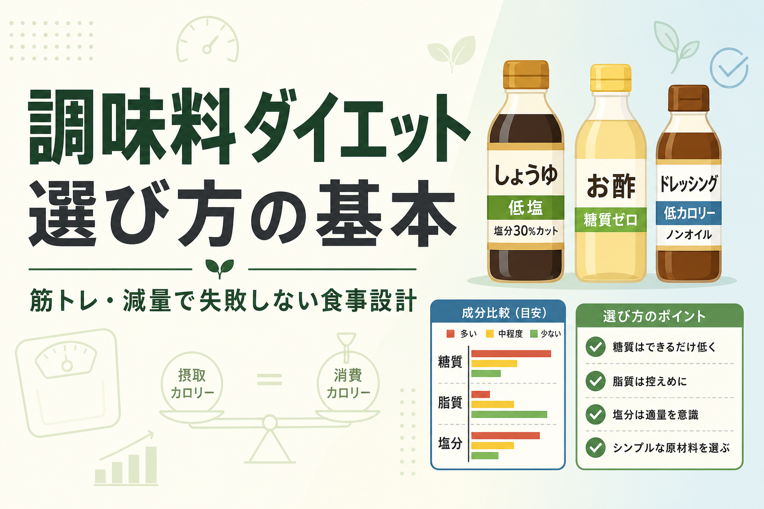 調味料 ダイエット 選び方の基本|筋トレ・減量で失敗しない食事設計