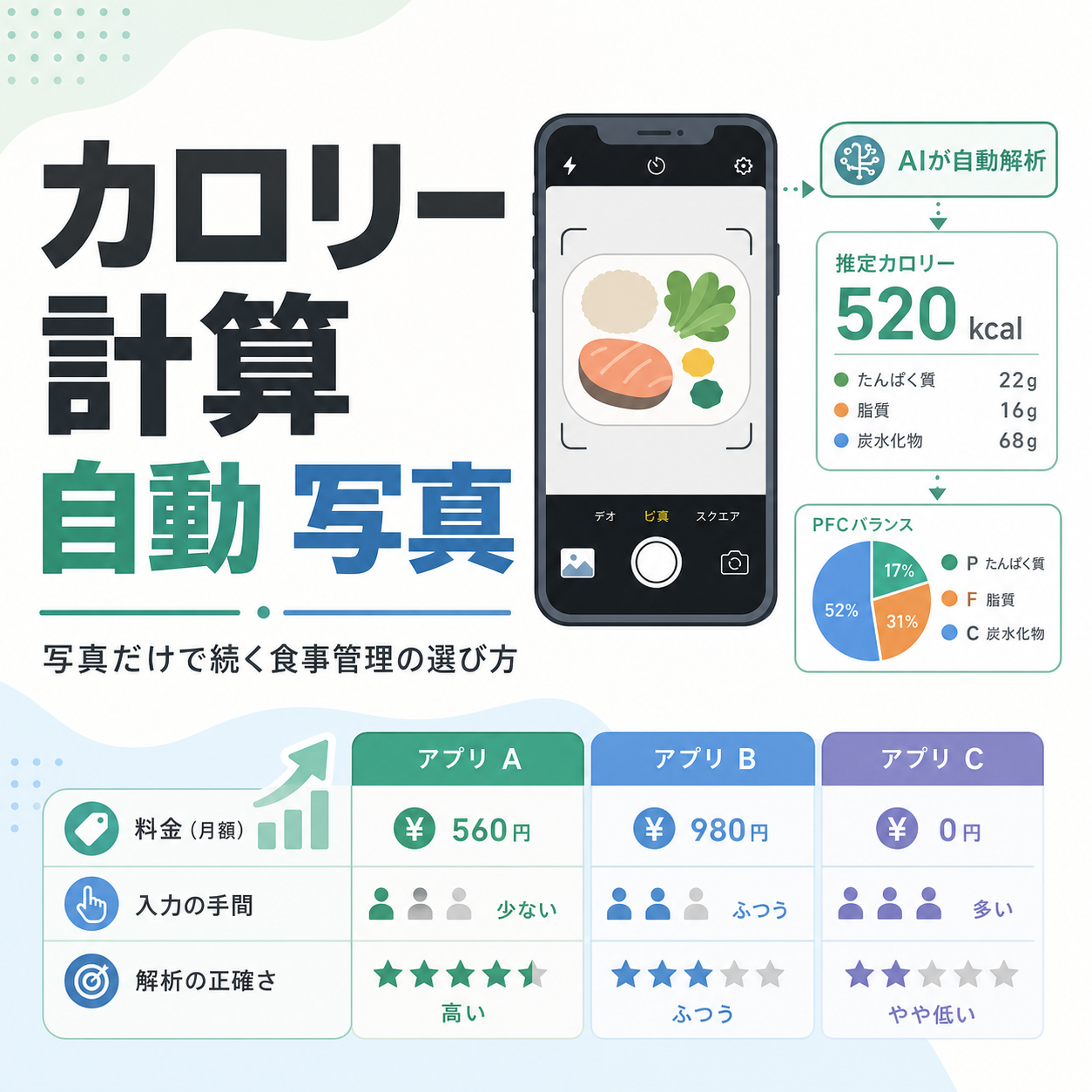 カロリー計算 自動 写真|写真だけで続く食事管理の選び方