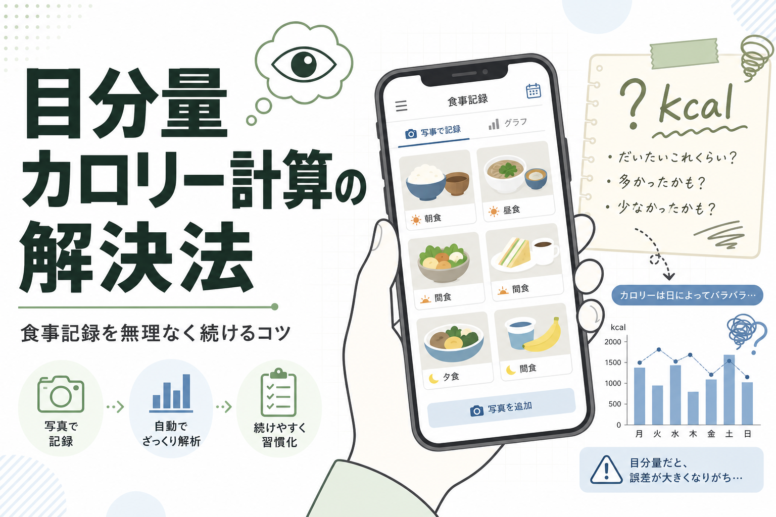 目分量 カロリー計算の解決法|食事記録を無理なく続けるコツ