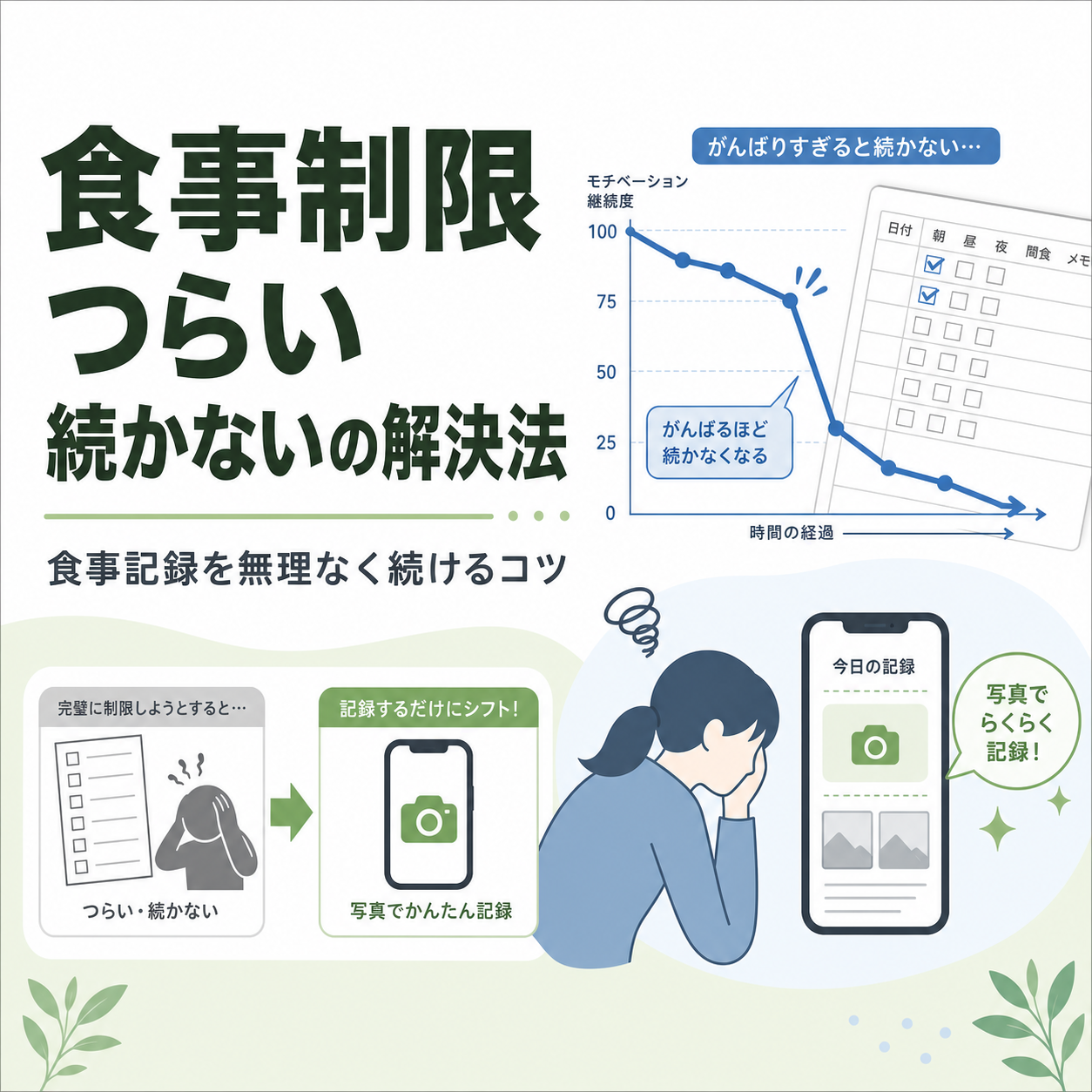 食事制限 つらい 続かないの解決法|食事記録を無理なく続けるコツ