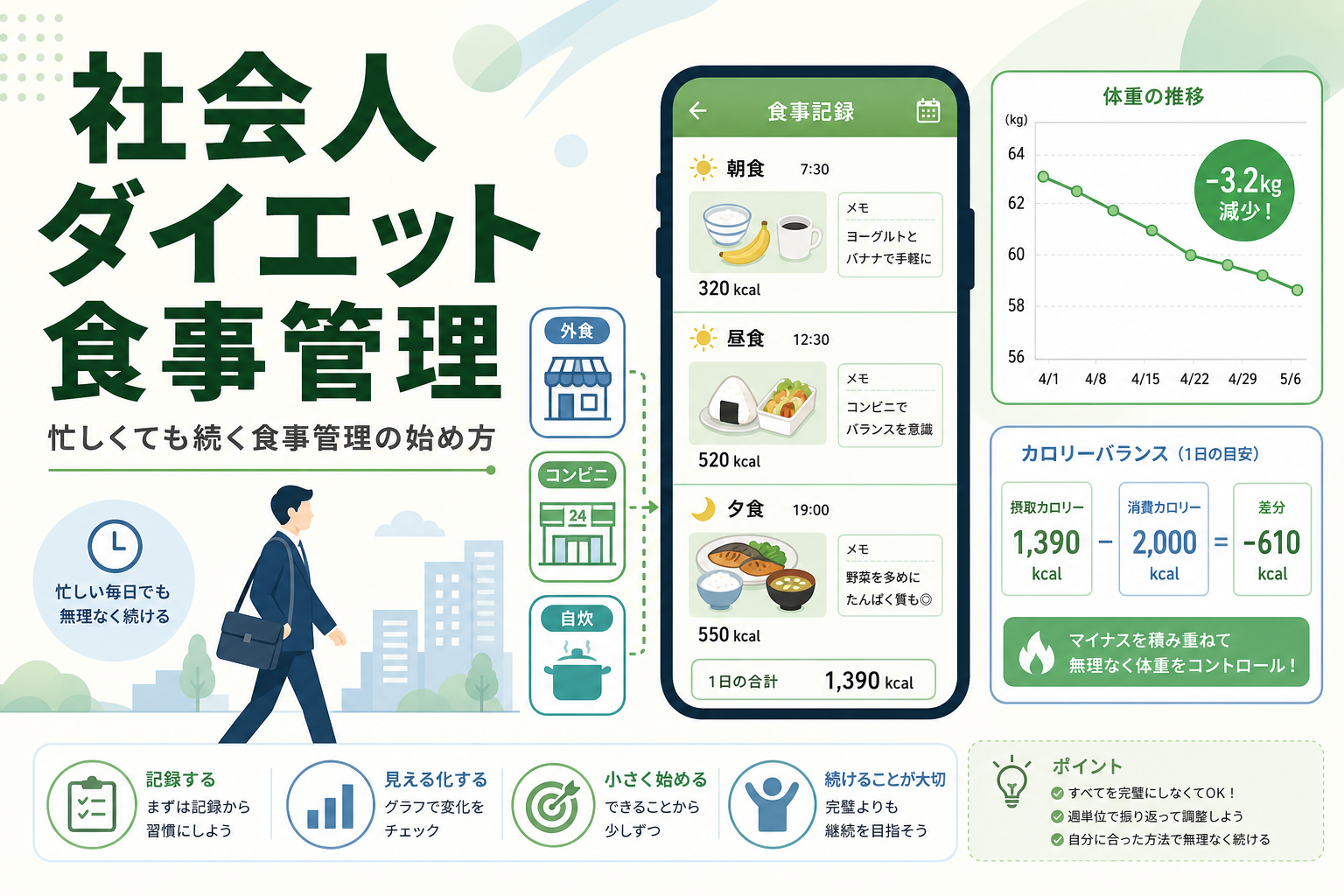 社会人 ダイエット 食事管理｜忙しくても続く食事管理の始め方