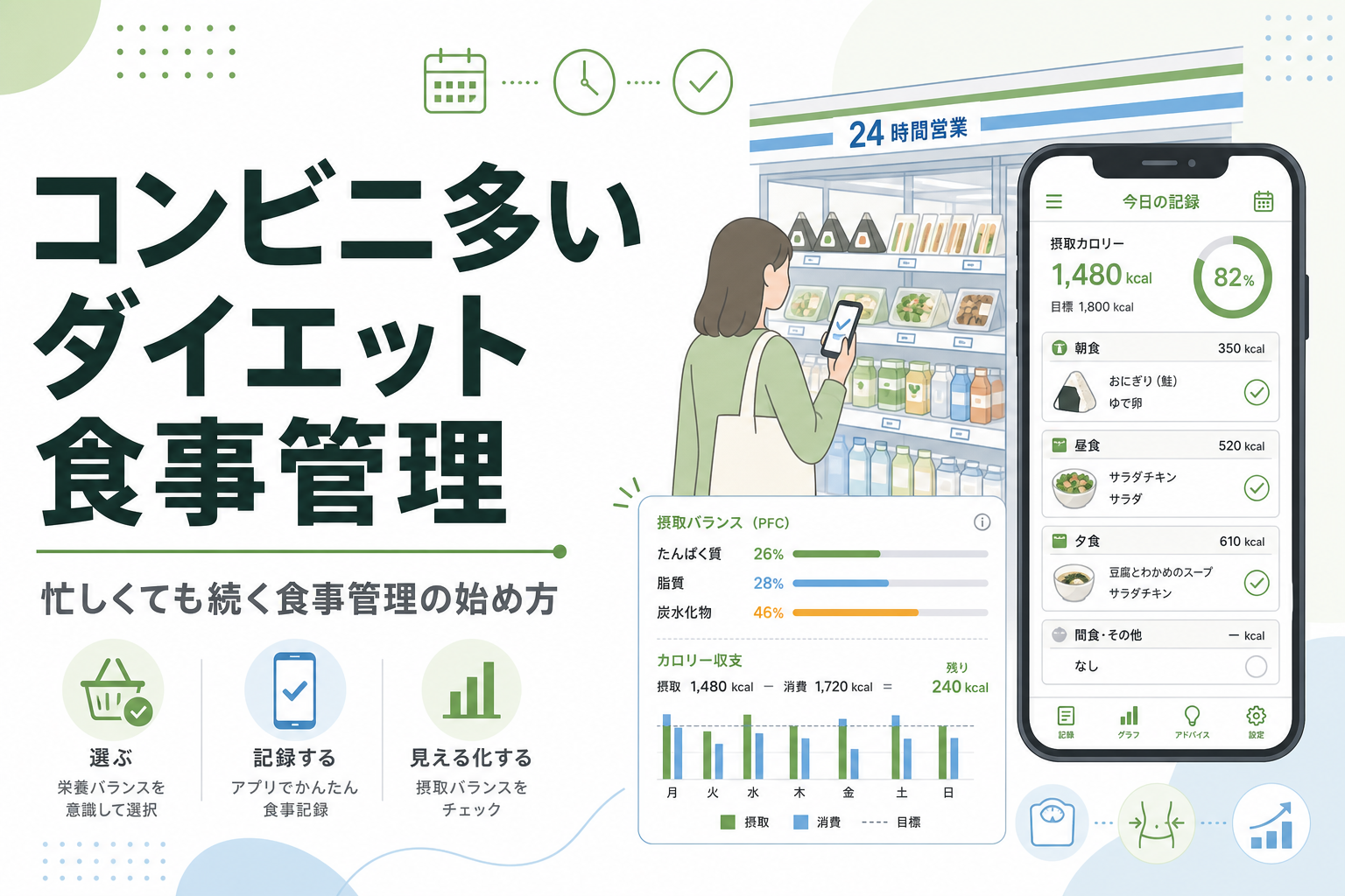 コンビニ多い ダイエット 食事管理｜忙しくても続く食事管理の始め方