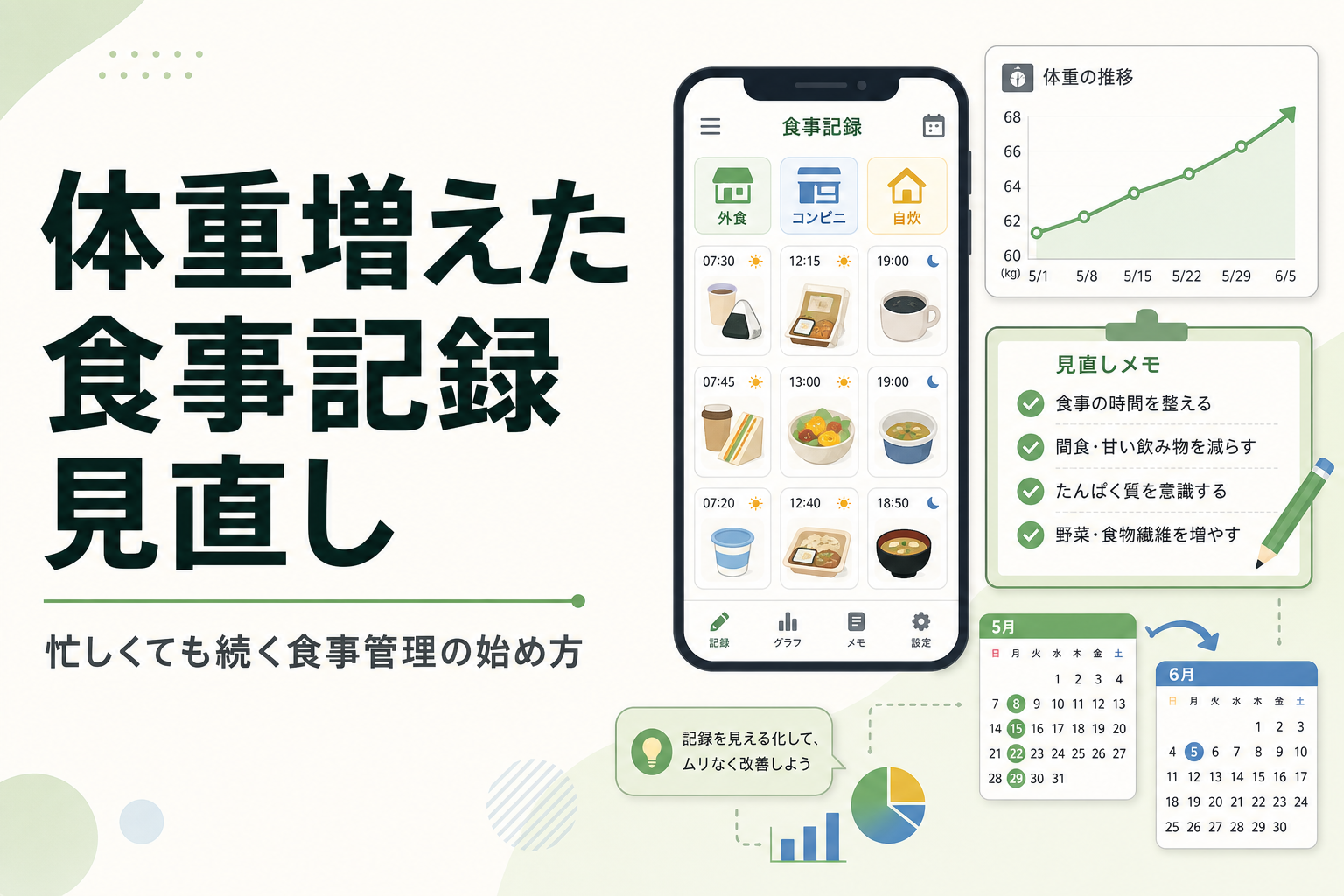 体重増えた 食事記録 見直し｜忙しくても続く食事管理の始め方