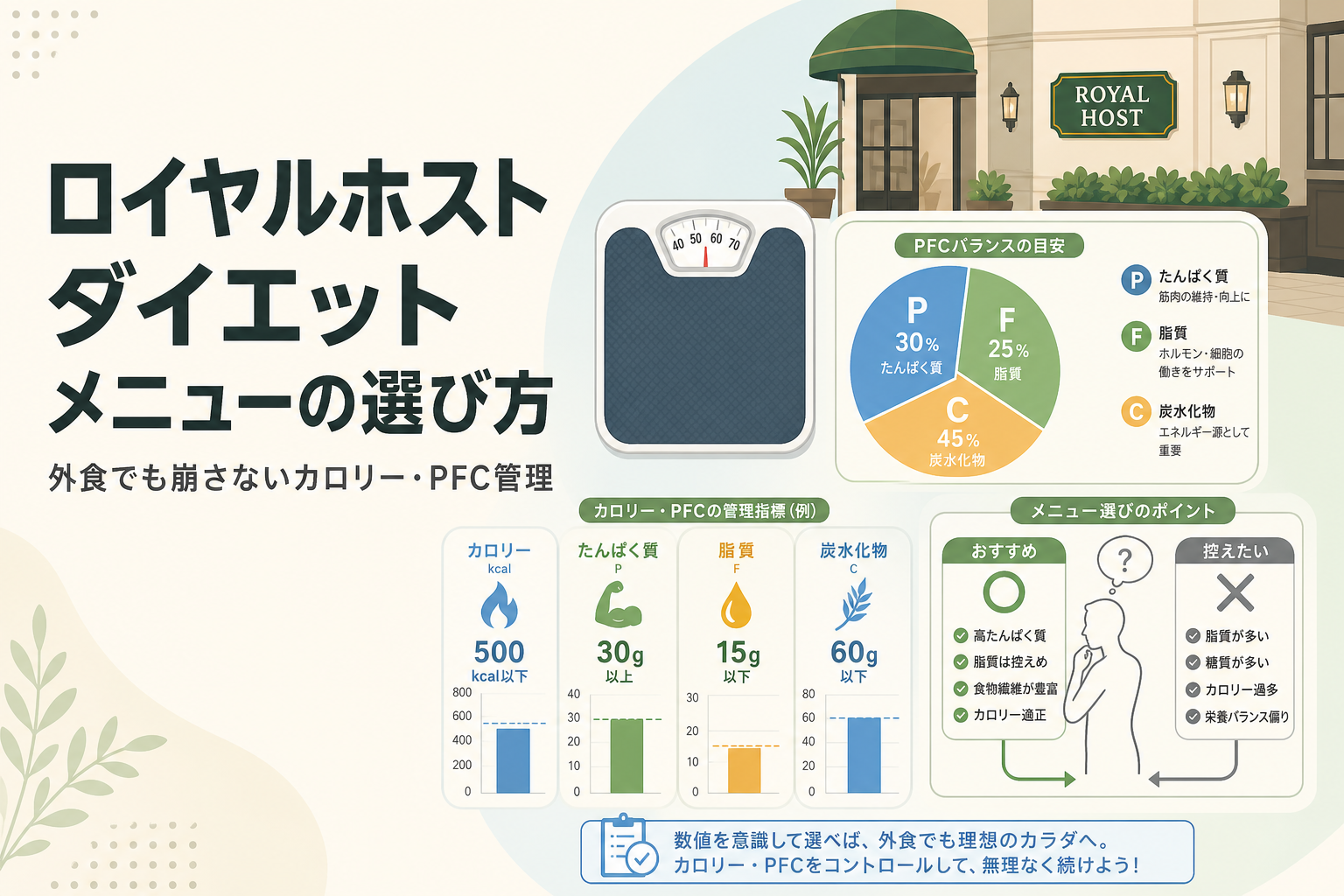 ロイヤルホスト ダイエット メニューの選び方｜外食でも崩さないカロリー・PFC管理