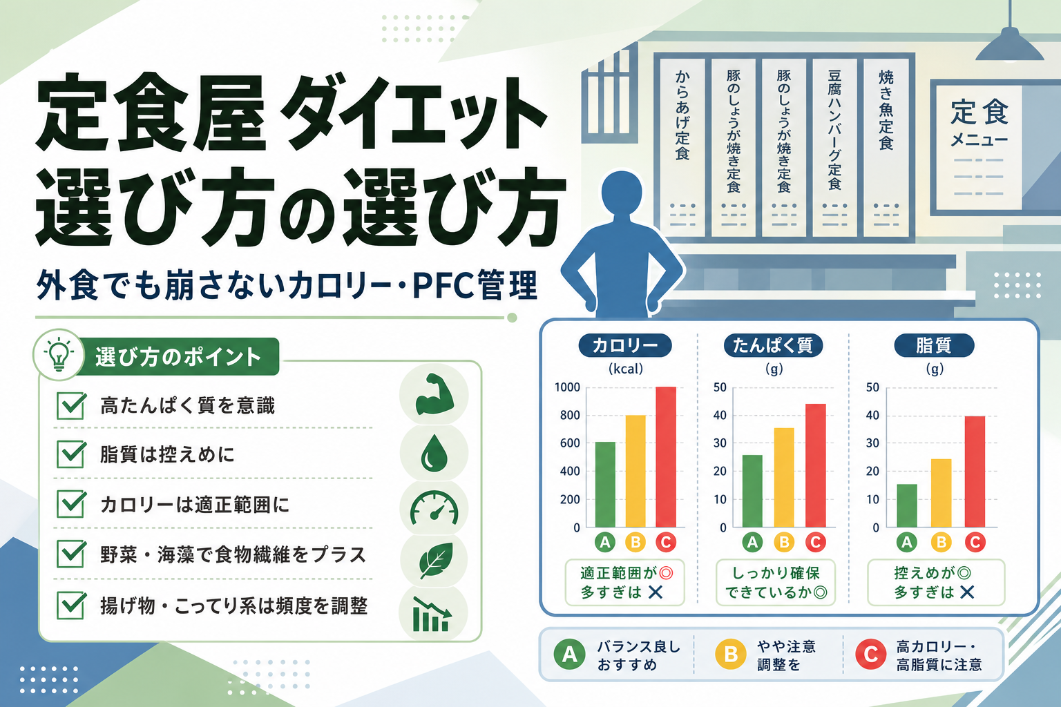 定食屋 ダイエット 選び方の選び方|外食でも崩さないカロリー・PFC管理