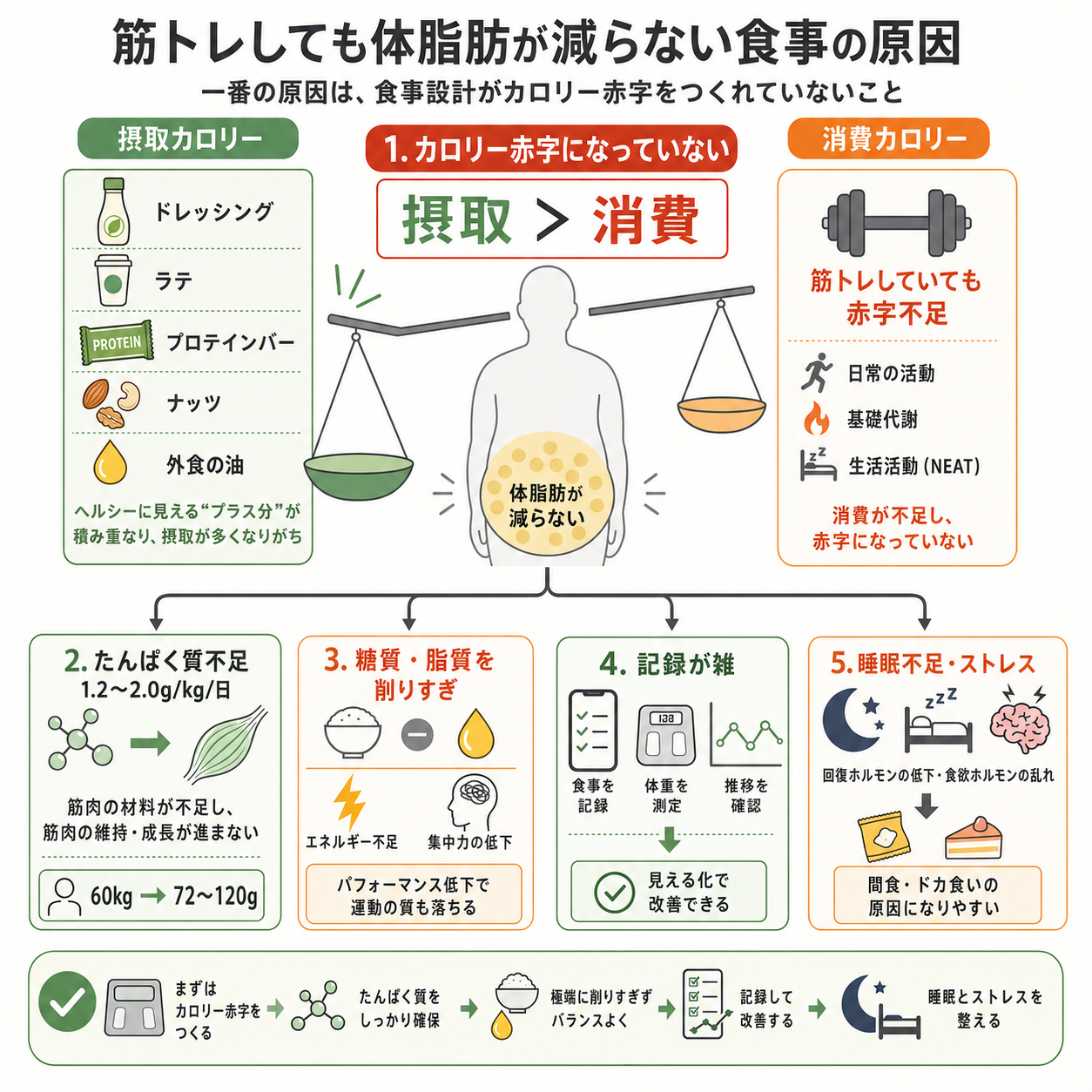 筋トレしても体脂肪が減らない食事の原因