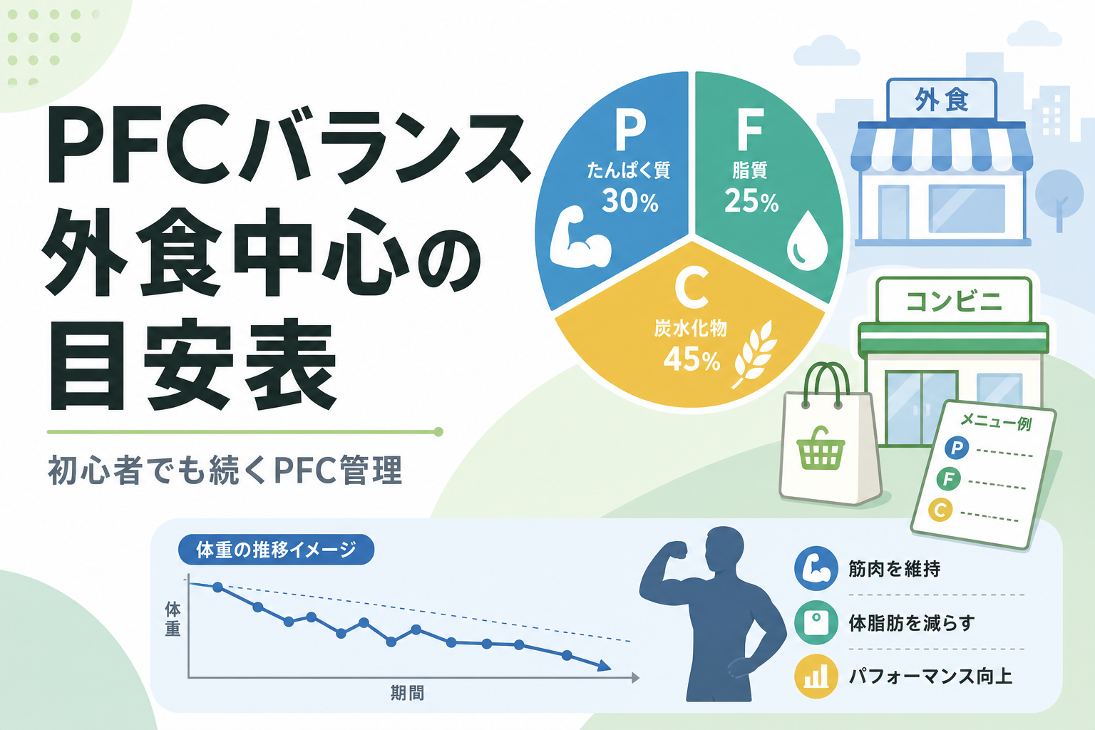 PFCバランス 外食中心の目安表｜初心者でも続くPFC管理