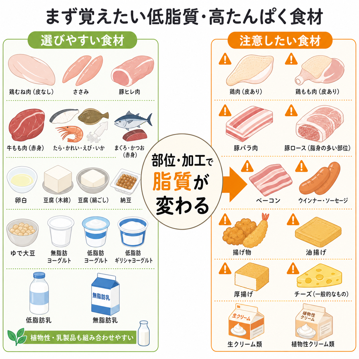 まず覚えたい低脂質・高たんぱく食材