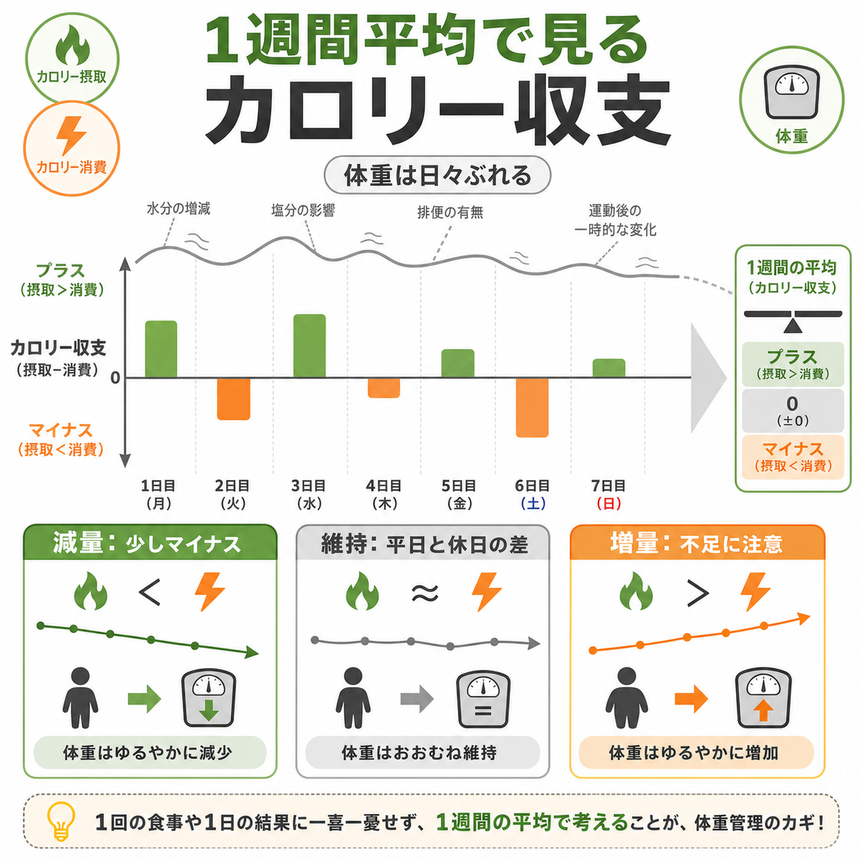 減量・筋トレで見るべきは1食よりカロリー収支