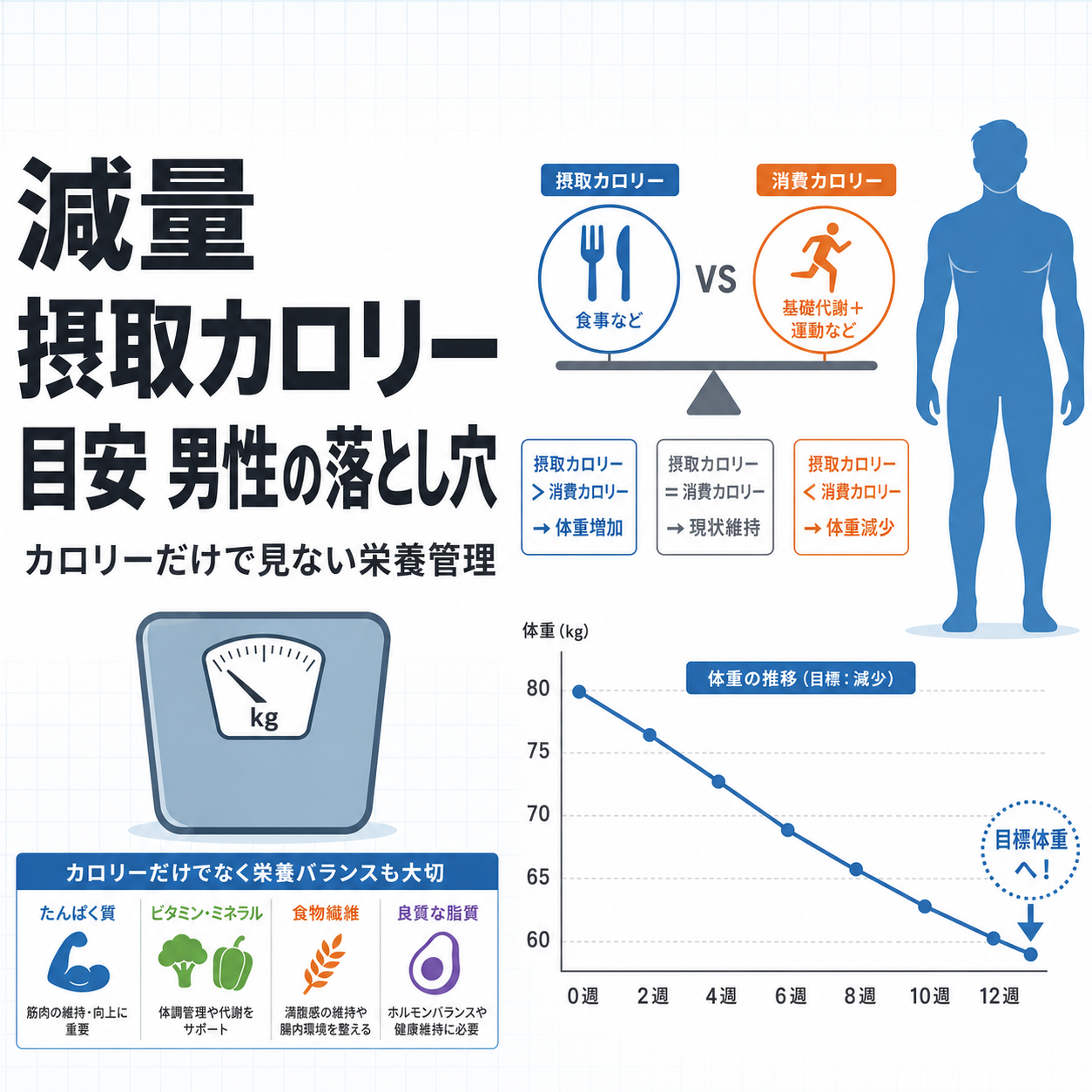 減量 摂取カロリー 目安 男性の落とし穴｜カロリーだけで見ない栄養管理