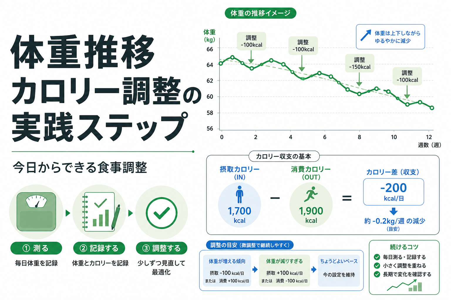 体重推移 カロリー調整の実践ステップ｜今日からできる食事調整