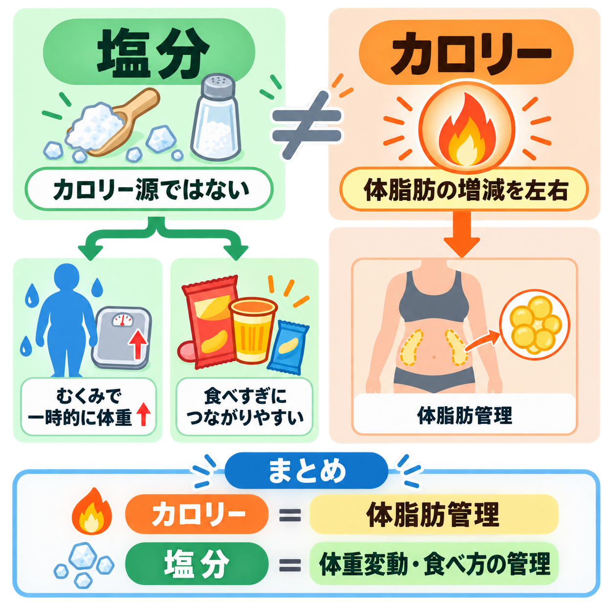 塩分とカロリーは別物。でも体重管理では一緒に確認すると実用的